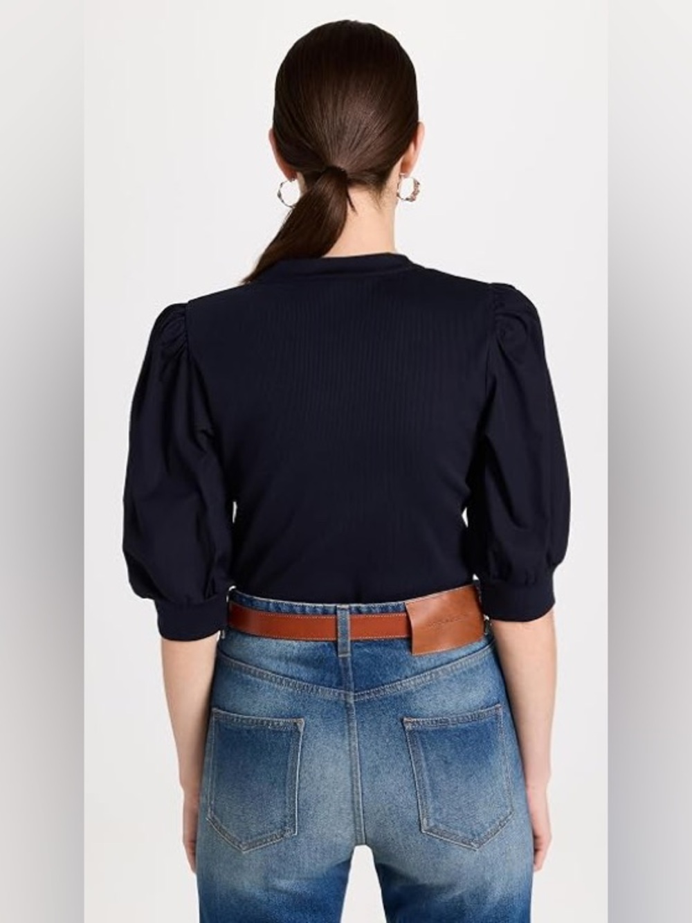 Veronica Beard navy Coralee puffed sleeve top - Picture 3 of 8